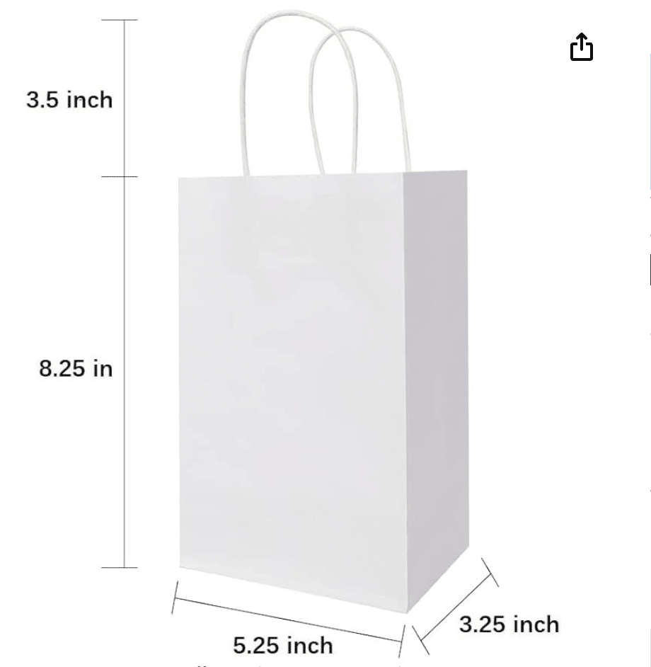 100 Pack 5.25x3.25x8.25 Inch Small Kraft Bags with Handles Bulk, Paper Bags Birthday Wedding Party Favors Grocery Retail Shopping Business Goody Craft Gift Bags Cub Sacks (White 100PCS Count)